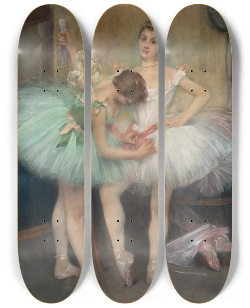 Triptych art skateboard deck of Pierre Carrierbelleuse Backstage At The Ballet by Pierre Carrier-Belleuse (1851-1932)