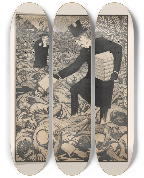 Triptych art skateboard deck of Albert Hahn Ontwerp Voor Een Politieke Spotprent Op Zendingswerk by Albert Hahn (1877-1918)