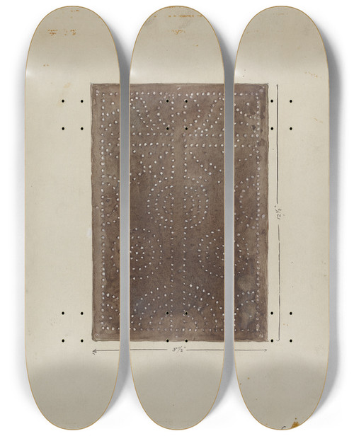 Triptych art skateboard deck of Geoffrey Holt Pierced Metal Screen From Confessional_3 by Geoffrey Holt (20-)