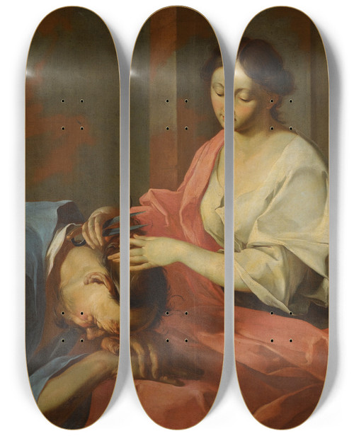 Triptych art skateboard deck of Giuseppe Antonio Felice Orelli Samson And Delilah by Giuseppe Antonio Felice Orelli (1700-1774)