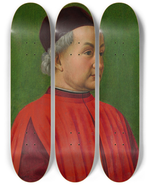 Triptych art skateboard deck of Davide Ghirlandaio Portrait Of A Man by Davide Ghirlandaio (1452-1525)