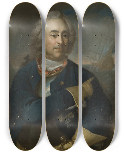 Triptych art skateboard deck of Per Krafft The Elder David Anckarloo 16871765 by Per Krafft The Elder (1724-1793)