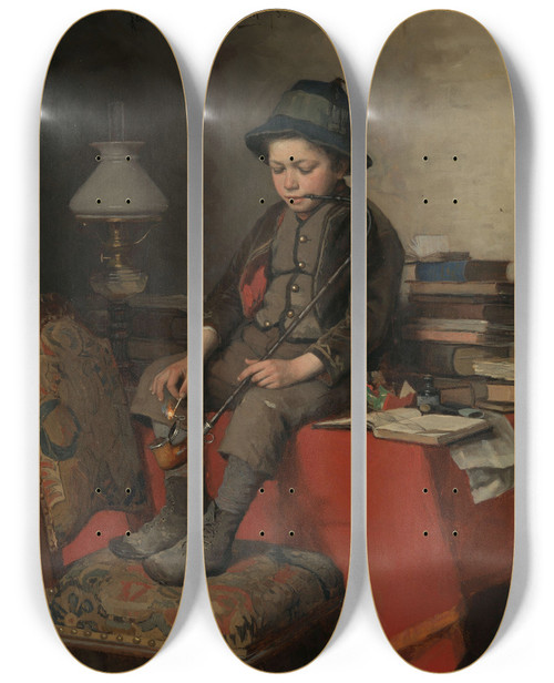 Triptych art skateboard deck of Jahn Ekenaes Gutt Med Langpipe_2 by Jahn Ekenaes (1847-1920)