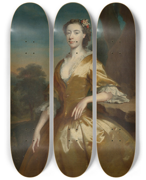 Triptych art skateboard deck of Joseph Highmore Portrait Of Mrs Joshua Iremonger by Joseph Highmore (1692-1780)