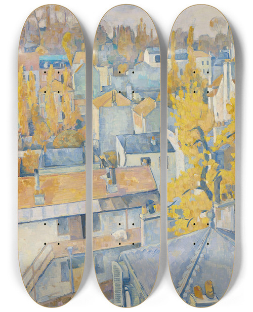 Triptych art skateboard deck of Emile Bernard Vue Des Toits by Emile Bernard (1868-1941)