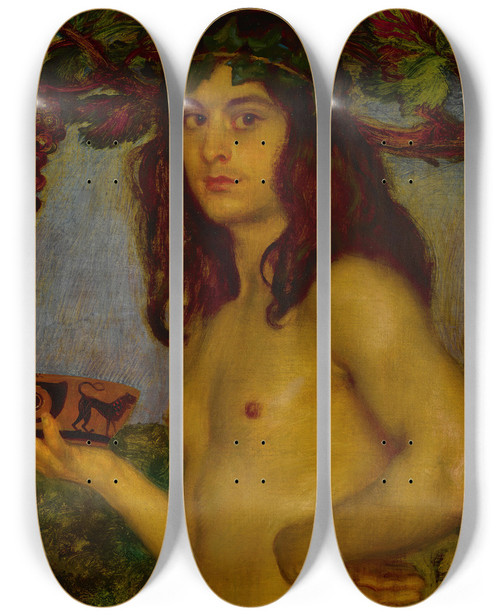 Triptych art skateboard deck of Franz Von Stuck Dionysos by Franz Von Stuck (1863-1928)