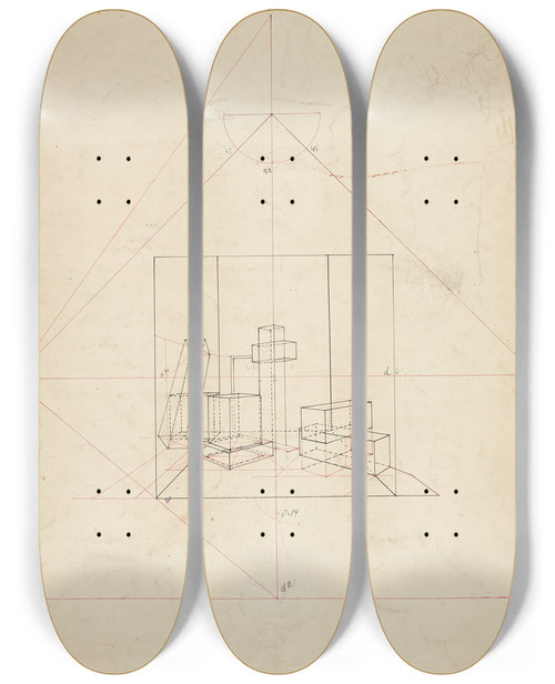 Triptych art skateboard deck of Anna Lejmann Geometrisk Komposition by Anna Lejmann