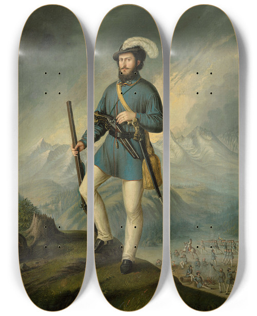 Triptych art skateboard deck of Peter Michal Boh Portrait Of Jn Francisci As Captain Of The Slovak Volunteers by Peter Michal Bohun (1822-1879)