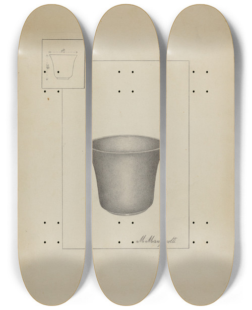 Triptych art skateboard deck of Matthew Mangiacotti Pewter Cup by Matthew Mangiacotti