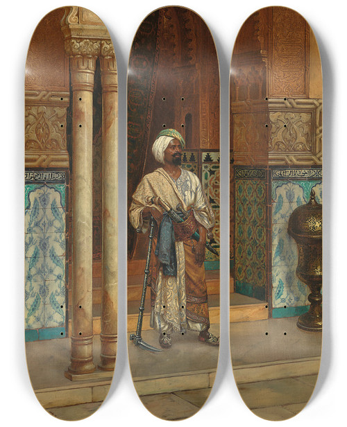 Triptych art skateboard deck of Rudolf Ernst The Palace Guard_1 by Rudolf Ernst (1854-1932)