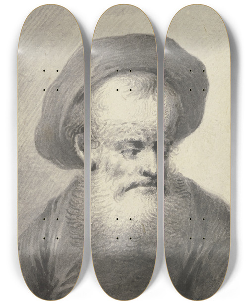 Triptych art skateboard deck of Johann Andreas Benjamin Nothnagel Brustbild Eines Weibrtigen Mannes Mit Kappe Leicht Nach Rechts Gewandt by Johann Andreas Benjamin Nothnagel (1729-1804)
