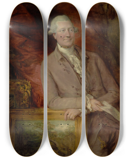 Triptych art skateboard deck of Thomas Gainsborough Portrait Of James Christie 1730 1803 by Thomas Gainsborough (1727-1788)