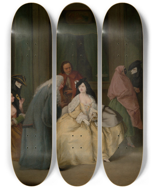 Triptych art skateboard deck of Pietro Longhi The Meeting by Pietro Longhi (1702-1785)