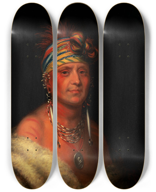Triptych art skateboard deck of Charles Bird King Shaumonekusse Prairie Wolf Oto by Charles Bird King (1785-1862)