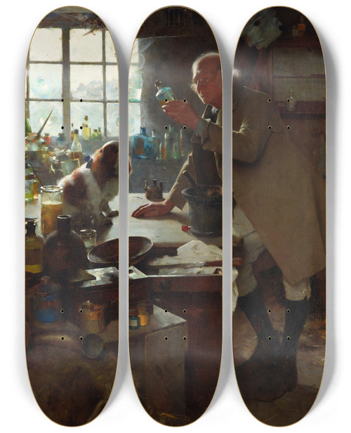 Triptych art skateboard deck of Frederick Hall The Result Of High Living by Frederick Hall (1860-1948)