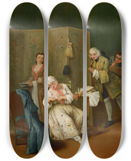 Triptych art skateboard deck of Pietro Longhi The Indiscreet Gentleman by Pietro Longhi (1702-1785)