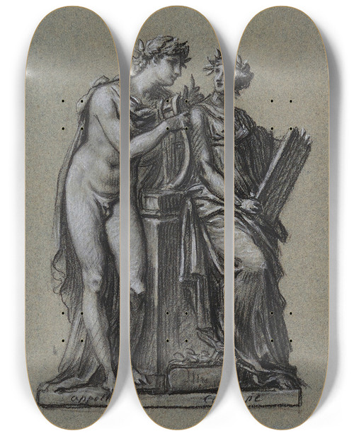 Triptych art skateboard deck of Pierrepaul Prudhon Apollon Et Calliope by Pierre-Paul Prud'hon (1758-1823)