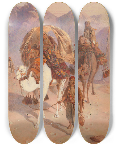 Triptych art skateboard deck of Joseph Austin Benwell Sunset In The Valley Of Sinai by Joseph Austin Benwell (1816-1886)