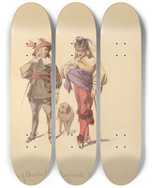 Triptych art skateboard deck of John Richard Coke Smyth Sketches Of Costume Pl081 by John Richard Coke Smyth (1808-1882)
