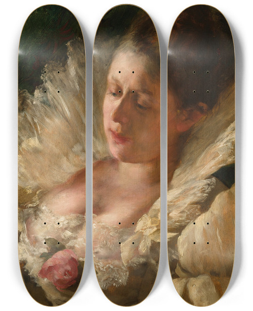 Triptych art skateboard deck of August Kurz Portrait Of A Woman by August Kurz