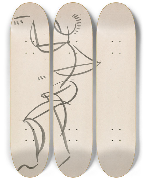Triptych art skateboard deck of Henri Gaudierbrzeska Dancing Figure_5 by Henri Gaudier-Brzeska (1891-1915)