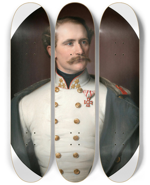 Triptych art skateboard deck of Benjamin Heinrich Orth Portrait Of An Austrian Colonel Decorated With The Military Merit Cross by Benjamin Heinrich Orth