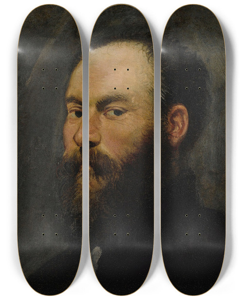 Triptych art skateboard deck of Jacopo Tintoretto Portrait Of A Man_2 by Jacopo Tintoretto (1518-1594)