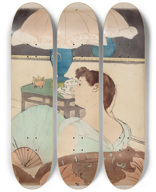 Triptych art skateboard deck of Mary Cassatt The Lamp_1 by Mary Cassatt (1844-1926)