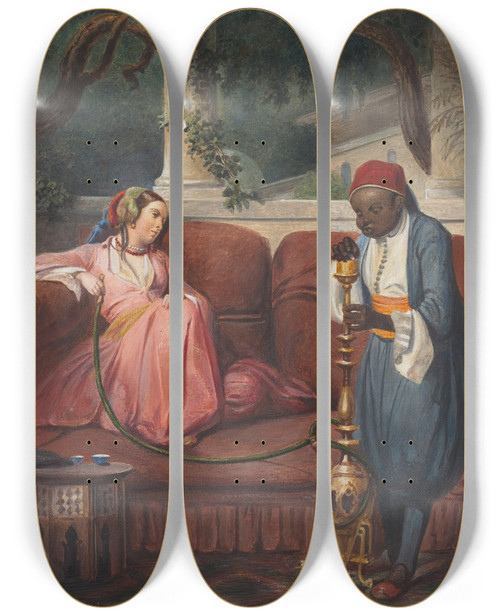 Triptych art skateboard deck of Master Vcd Oriental Woman With A Waterpipe by Master VCD