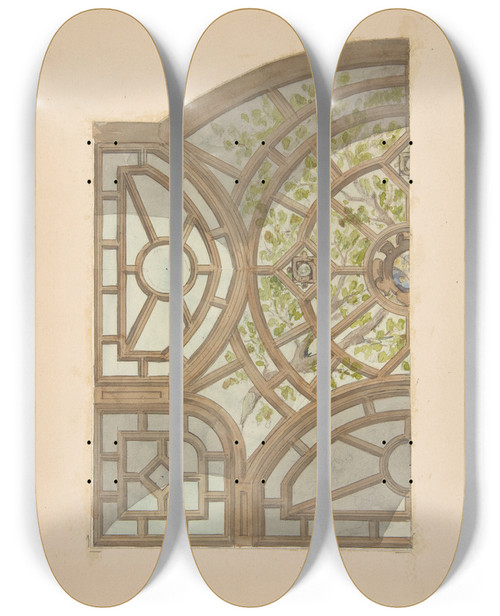 Triptych art skateboard deck of Julesedmondcharles Lachaise Design For One Section Of A Ceiling Painted With Trees And Lattices by Jules-Edmond-Charles Lachaise (1897)