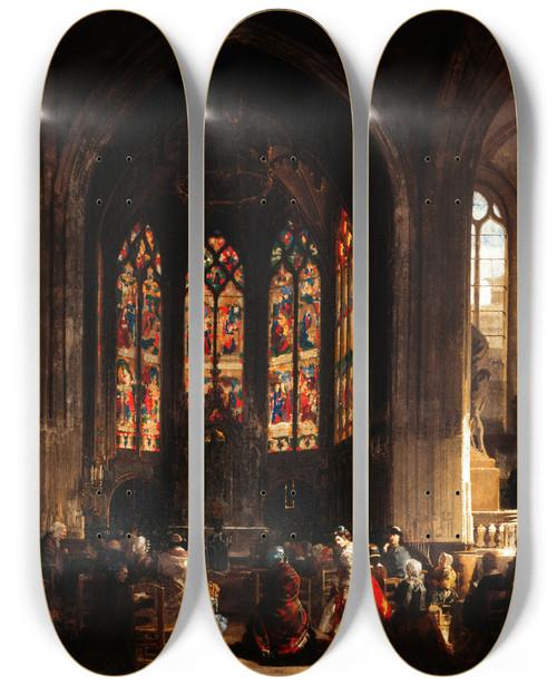 Triptych art skateboard deck of Prosper Lafaye La Chapelle De La Vierge Lglise Saintgervaissaintprotais by Prosper Lafaye (1806-1883)