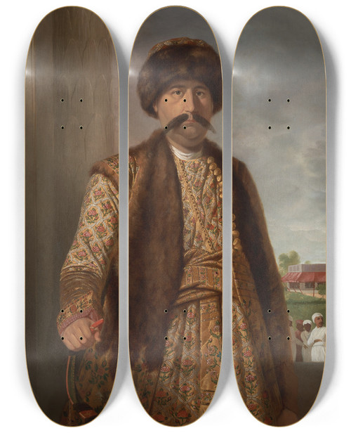 Triptych art skateboard deck of Tilly Kettle Shujauddaula Nawab Of Oudh by Tilly Kettle (1735-1786)