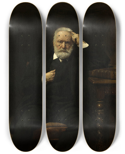 Triptych art skateboard deck of Lon Bonnat Portrait De M Victor Hugo by Leon Bonnat (1833-1922)