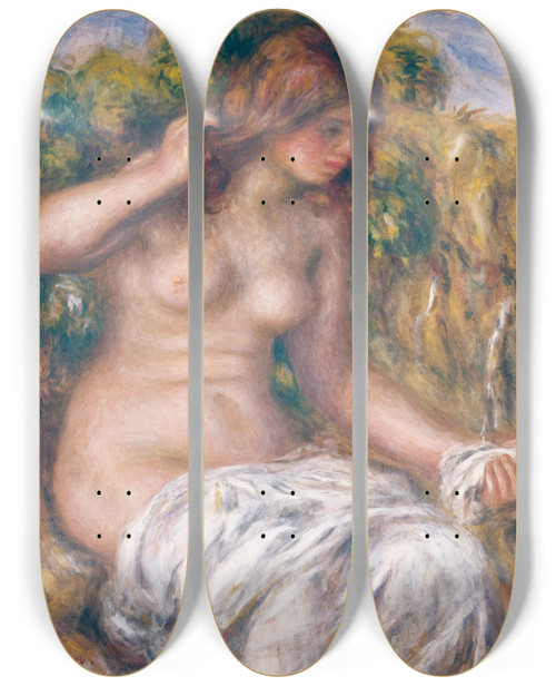 Triptych art skateboard deck of Pierreauguste Renoir Woman By Spring by Pierre-Auguste Renoir (1841-1919)