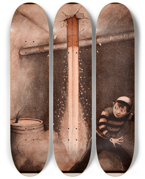 Triptych art skateboard deck of Peter Newell The Rocket Book Pl 01 by Peter Newell (1862-1924)