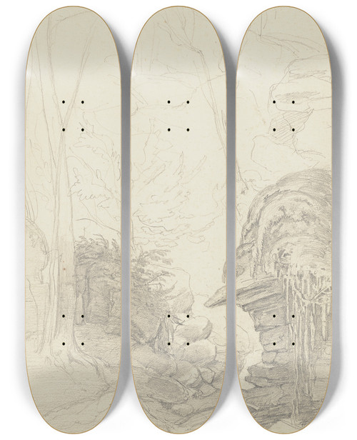 Triptych art skateboard deck of Ludwig Metz Tempel Der Minerva Medica Bei Rom by Ludwig Metz