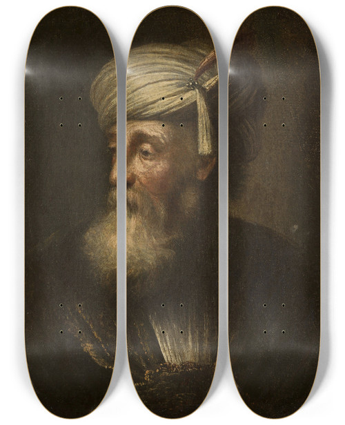 Triptych art skateboard deck of Christian Wilhelm Ernst Dietrich Portrait Of An Old Man_2 by Christian Wilhelm Ernst Dietrich (1712-1774)