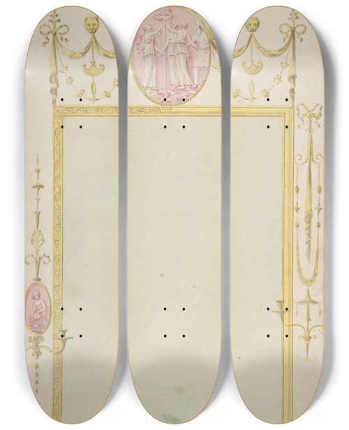 Triptych art skateboard deck of James Wyatt Design For A Mirror_3 by James Wyatt (1746-1813)