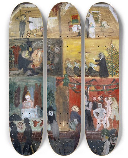 Triptych art skateboard deck of Walter Kurt Wiemken Cross Section Of A House by Walter Kurt Wiemken (1907-1940)