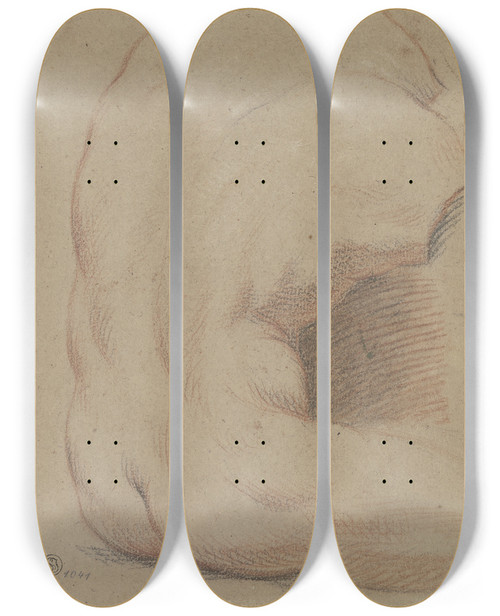 Triptych art skateboard deck of Nicolas Lancret Rckenansicht Eines Mnnlichen Torso Torso Vom Belvedere by Nicolas Lancret (1690-1743)