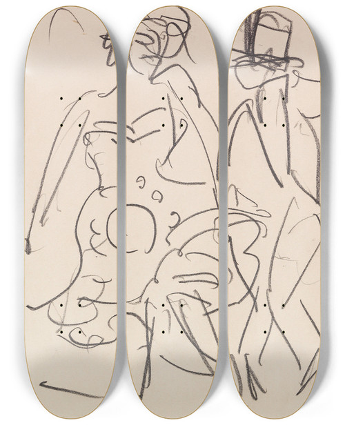 Triptych art skateboard deck of Ernst Ludwig Kirchner Paar Beim Tanz by Ernst Ludwig Kirchner (1880-1938)