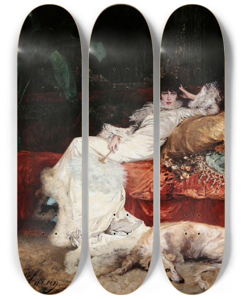 Triptych art skateboard deck of Georges Jules Victor Clairin Portrait De Sarah Bernhardt by Georges Jules Victor Clairin (1843-1919)