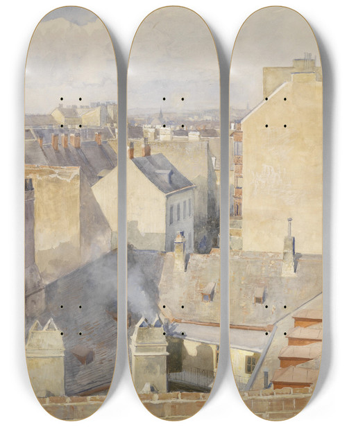 Triptych art skateboard deck of Marie Egner Blick Aus Dem Atelier Klagbaumgasse Wien by Marie Egner (1850-1940)