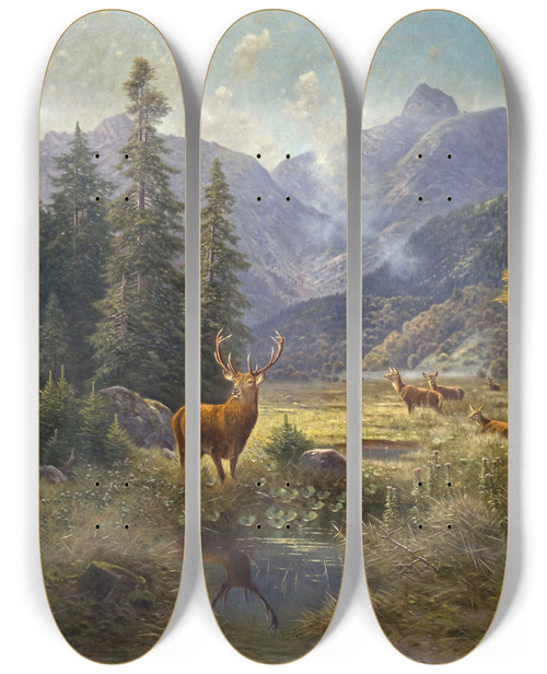 Triptych art skateboard deck of Ludwig Sckell Hochwild In Der Hinteren Spielmannsau Bei Oberstdorf by Ludwig Sckell (1833-1912)