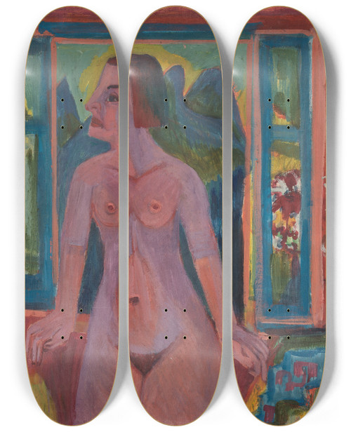 Triptych art skateboard deck of Ernst Ludwig Kirchner Nude Woman At Window_2 by Ernst Ludwig Kirchner (1880-1938)