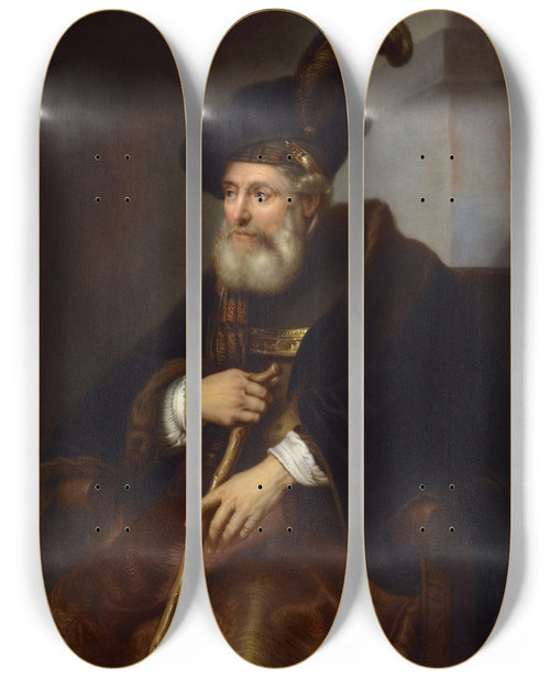 Triptych art skateboard deck of Otto Wustlich Portrait Of An Old Man by Otto Wustlich (1819-1886)