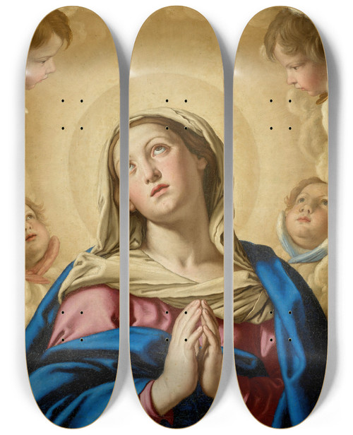 Triptych art skateboard deck of Giovanni Battista Salvi Da Sassoferrato The Virgin In Prayer Surroundedby Putti by Giovanni Battista Salvi Da Sassoferrato (1609-1685)