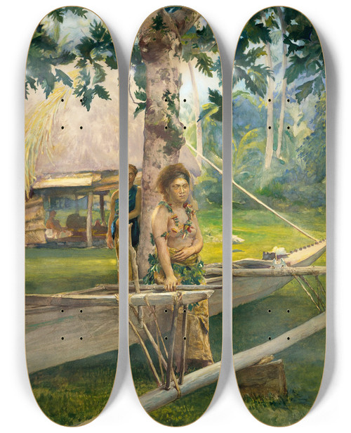 Triptych art skateboard deck of John La Farge Portrait Of Faase The Taupo Or Official Virgin Of Fagaloa Bay And Her Duenna Samoa by John La Farge (1835-1910)