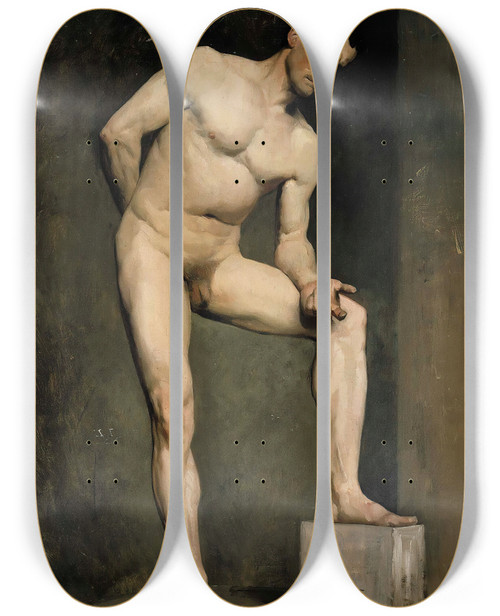 Triptych art skateboard deck of Albert Edelfelt Male Model Academy Study_3 by Albert Edelfelt (1854-1905)