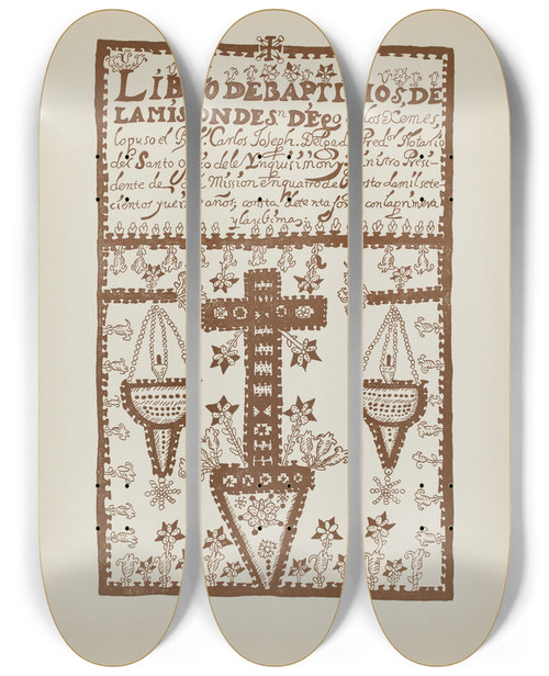 Triptych art skateboard deck of American 20Th Century Plate 2 Jemez Book Of Baptisms From Portfolio Spanish Colonial Designs Of New Mexico_2 by American 20Th Century